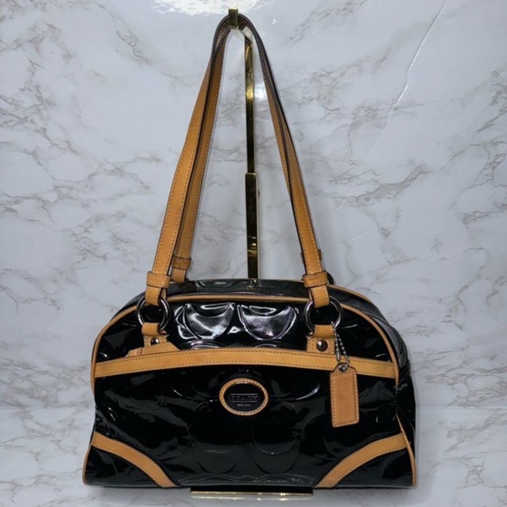 Coach Peyton Black Embossed Patent Leather with Leather trim #20065